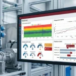 Dashboard manutenzione predittiva con grafici analisi vibrazioni temperatura e previsioni guasti macchinari industriali