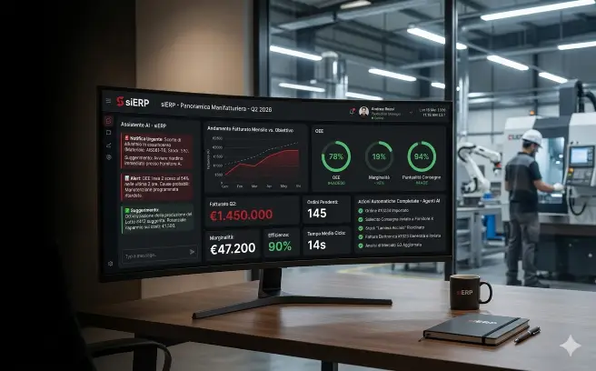Dashboard siERP con briefing AI, notifiche proattive e grafici real-time per PMI manifatturiere