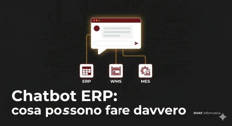 Interfaccia chatbot ERP con operatore che interroga il sistema gestionale tramite linguaggio naturale