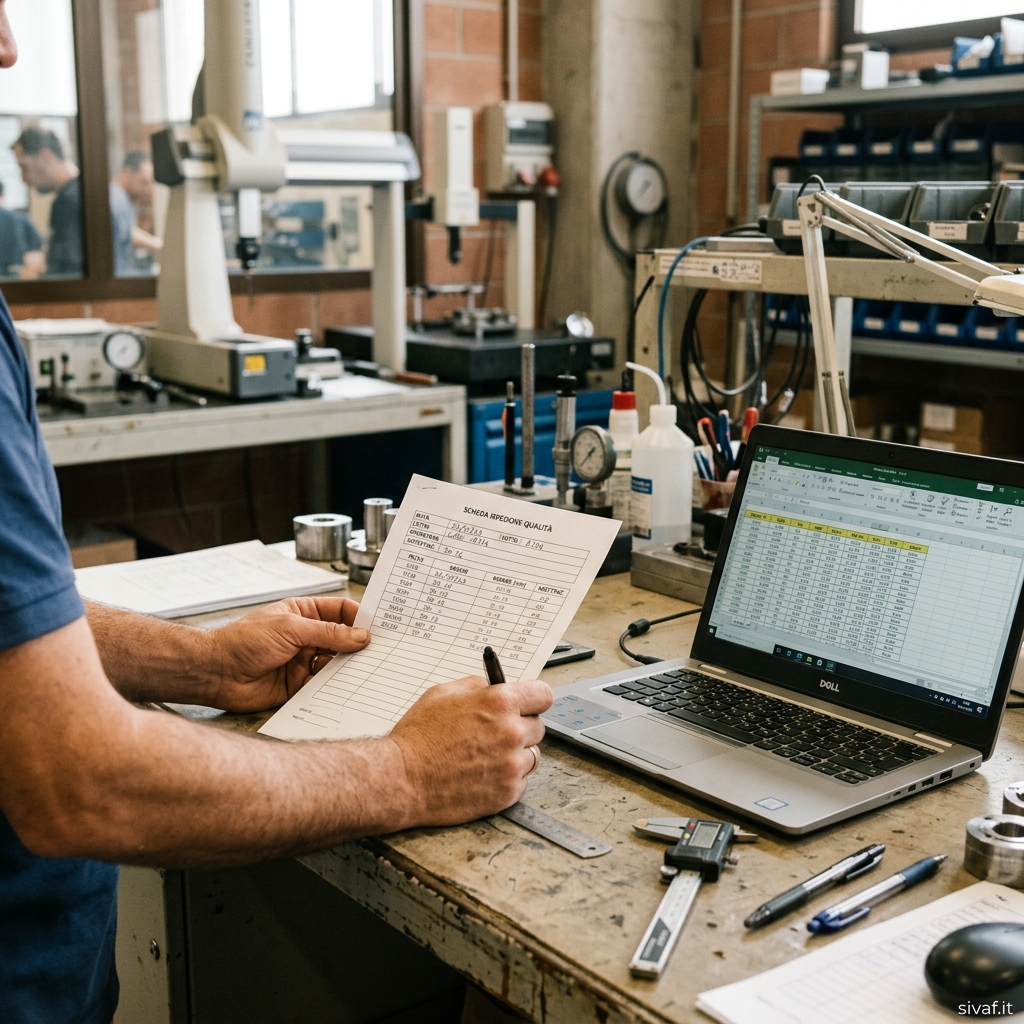Confronto LIMS per PMI manifatturiere: carta, LIMS tradizionale o software che si adatta al laboratorio? 1 Laboratorio controllo qualità PMI con schede cartacee ed Excel