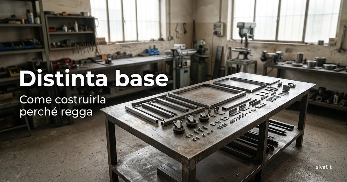 Distinta base in un'officina: un carrello scomposto sul banco, con i componenti ordinati dai più grandi ai più piccoli